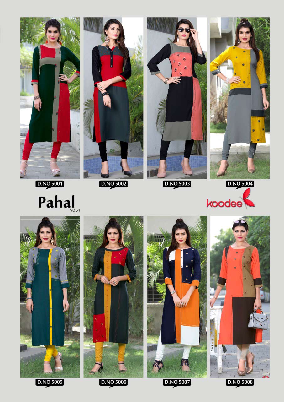 Pahal Vol-1 Koodee Rayon Handwork Straight Long Kurti Pahal Vol-1 Koodee Rayon Handwork Straight Long Kurti